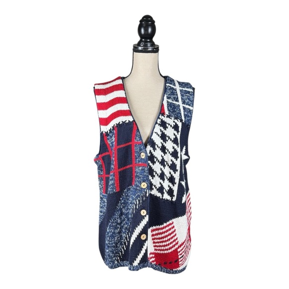 Vintage 90’s Knit Patriotic Button Up Sweater Vest New With Tags - Picture 1 of 4